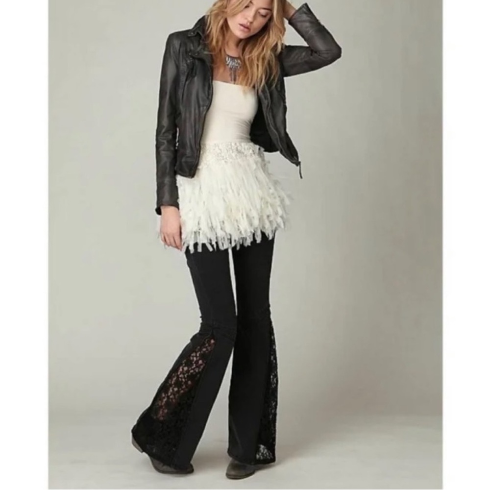 Free People lace inset flare stretch jeans pants Moto 25